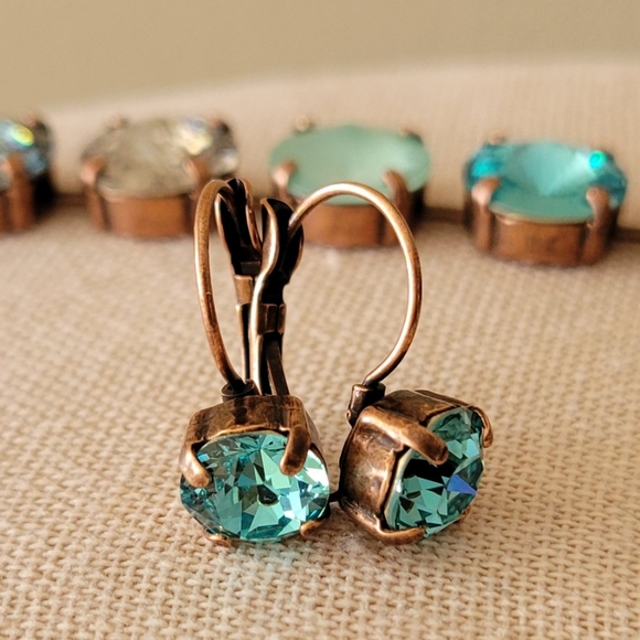 Austrian Crystal Earrings in Antique Copper - Picture 3 of 8